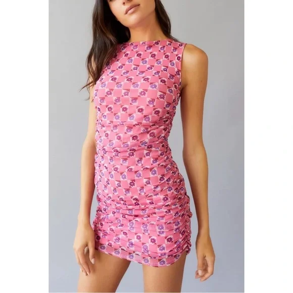 Urban Outfitters XS Dress Mesh Pink Ruched Extra Small UO - Picture 5 of 11